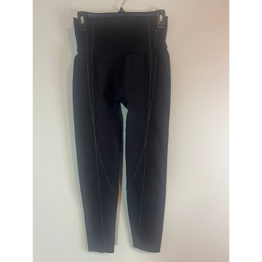 Victoria's Secret Black Metallic Silver Shimmer Seamless‎ Leggings Womens Medium
